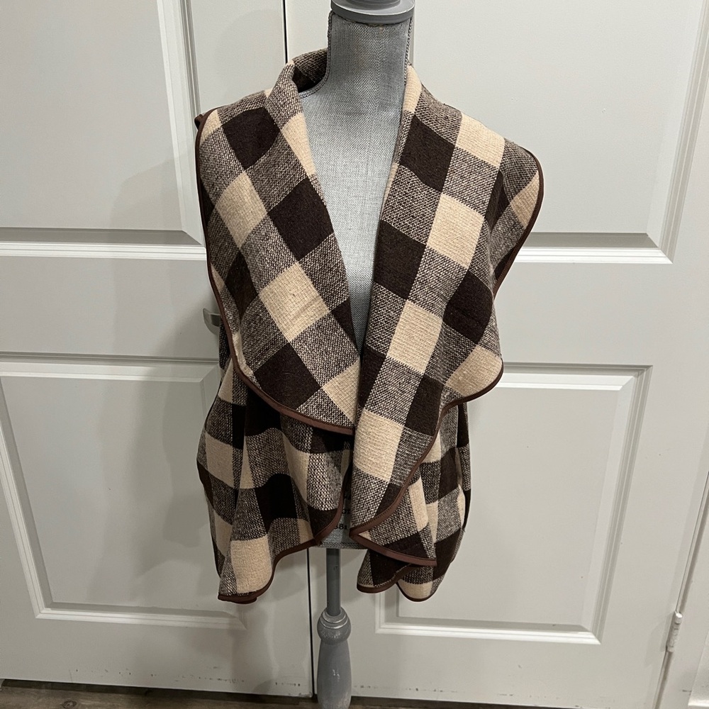Plaid Open Front Vest